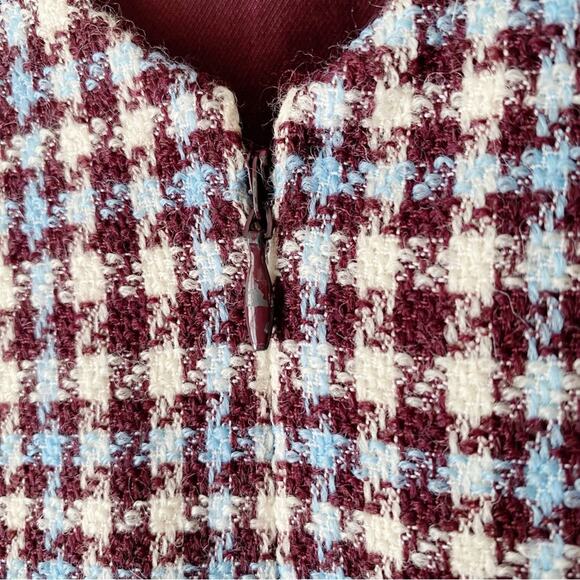 Rebecca Taylor | Techy Houndstooth Shift Mini Dress Wool Maroon White Size 4 - Picture 6 of 8